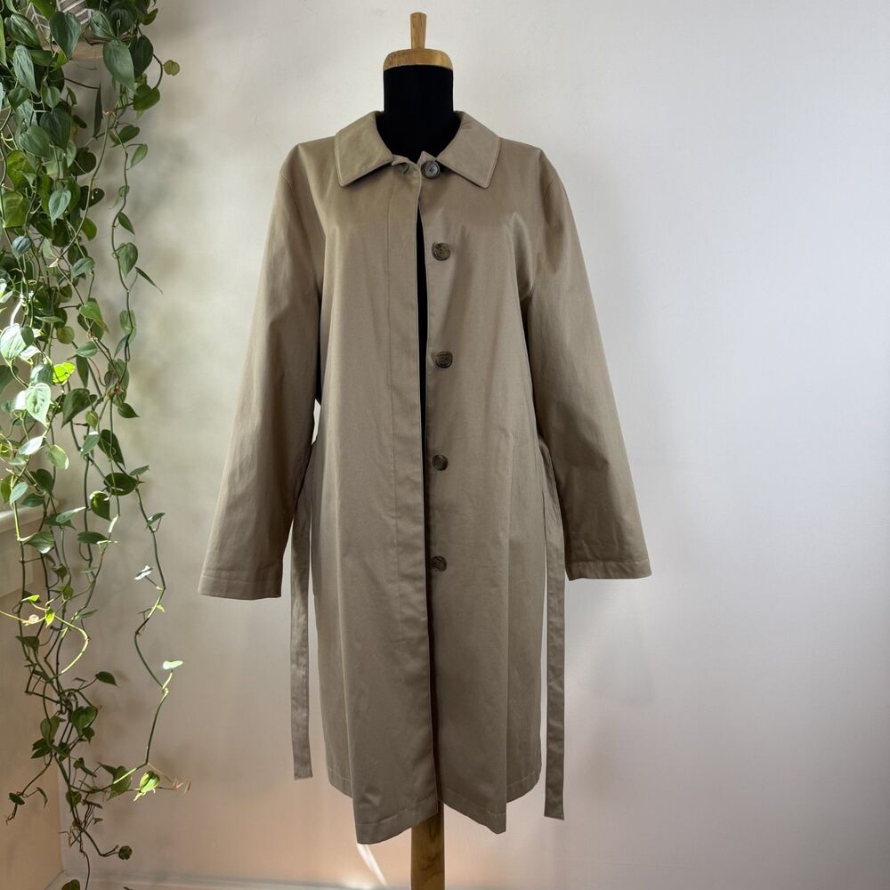 Vintage Lands End Trench Coat, Khaki Plaid Lined Epic Nextec Water Resistant, M